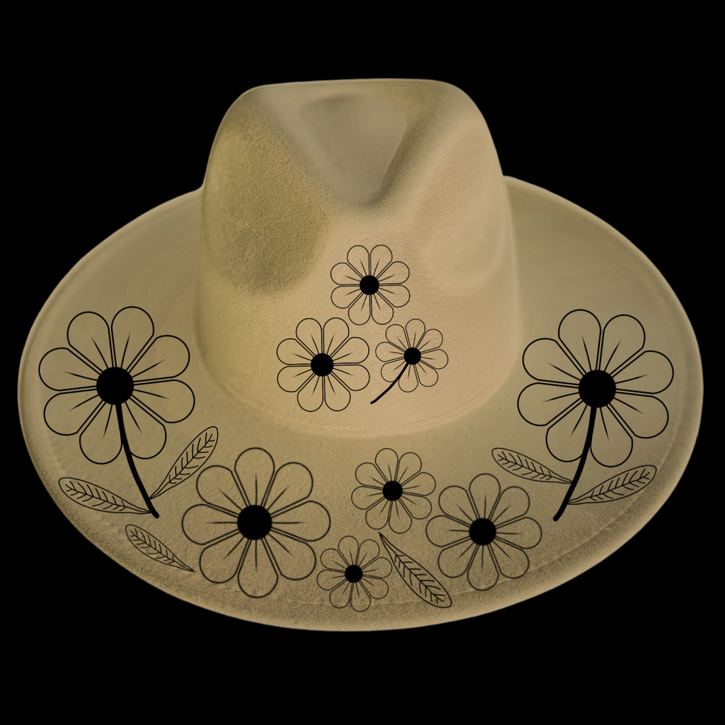 Daisy Days design on a wide brim hat