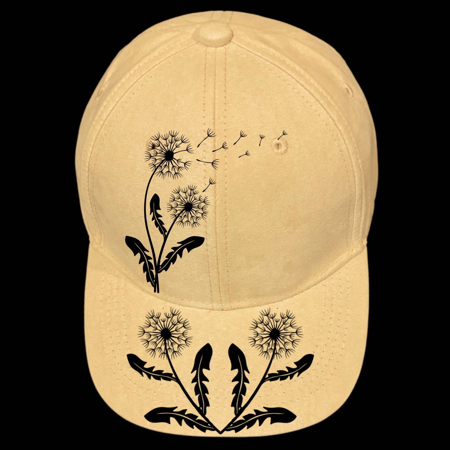 Dandelion Daze burned hat burning design on a baseball cap