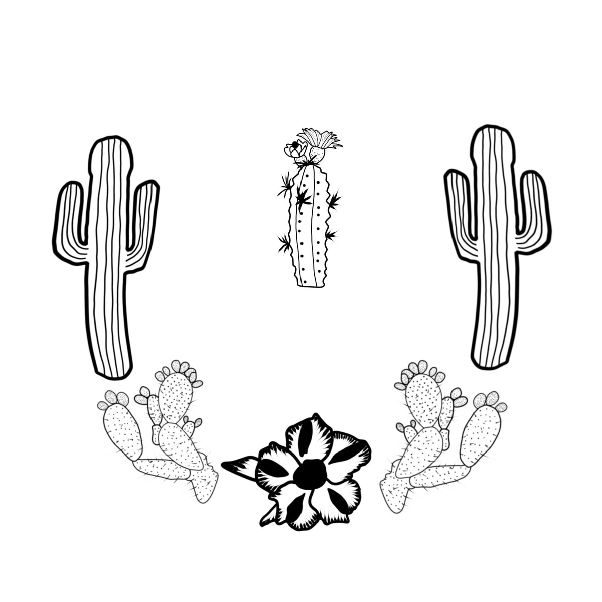 Desert cactus rose design on a white background