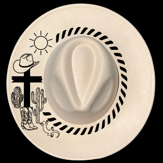Desert Cross design on a wide brim hat
