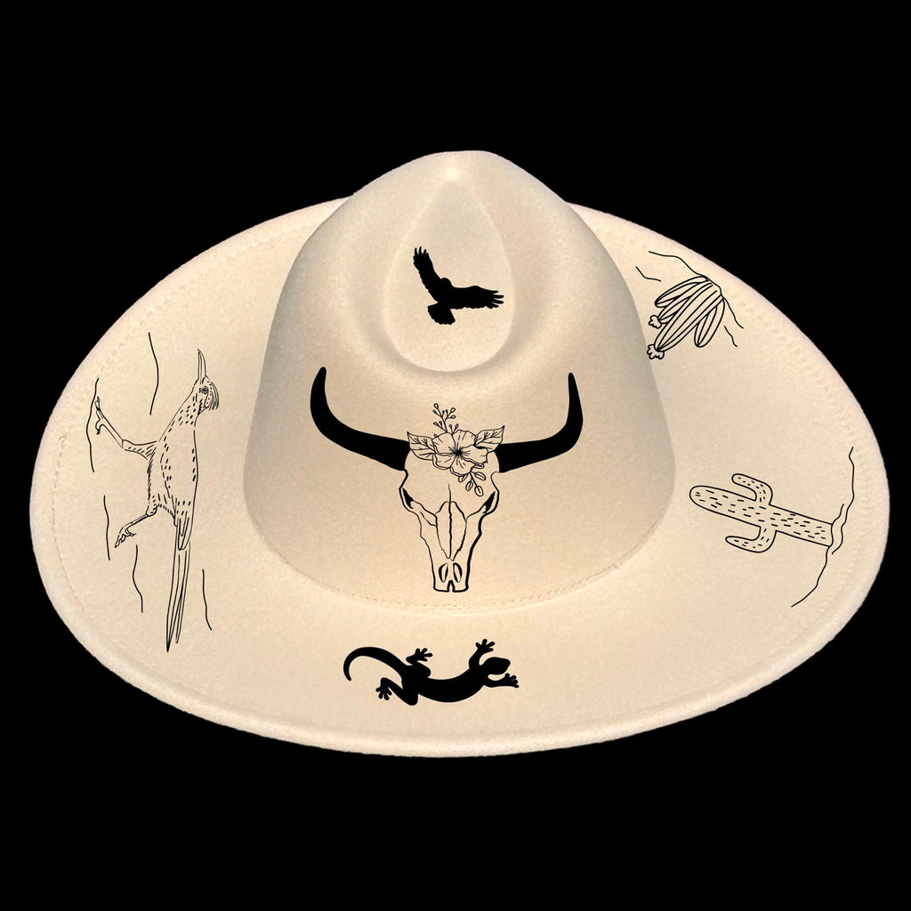 Desert animals design on a wide brim hat