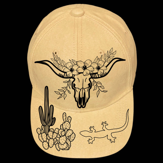 Desert Days burned hat burning design on a baseball cap