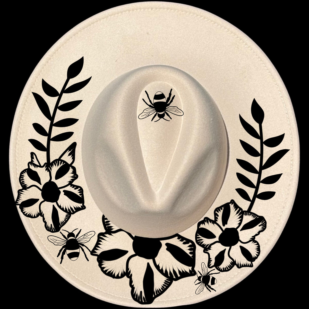 Desert Roses Wreath design on a wide brim hat