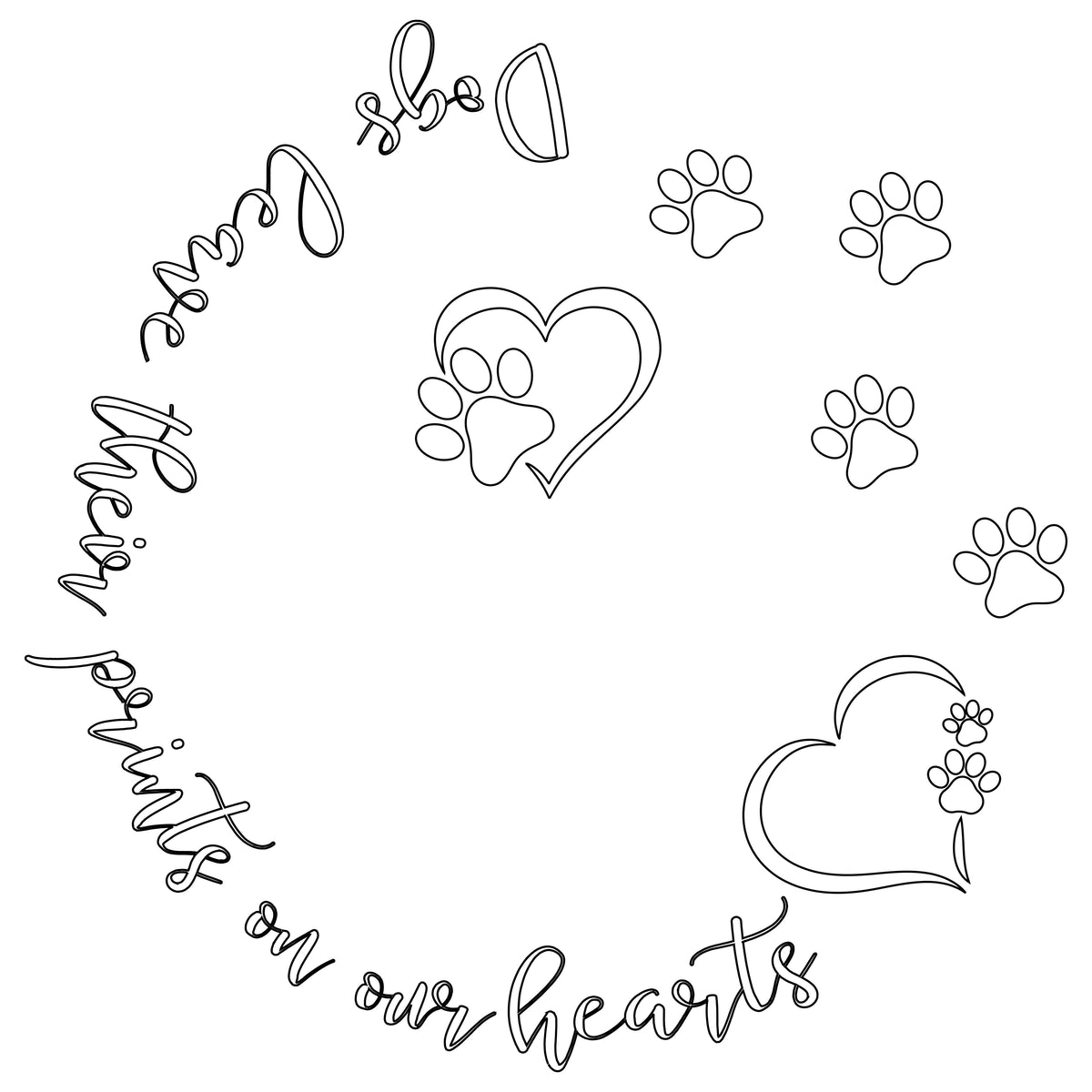 Decorative design with paw prints and heart shapes on a white background