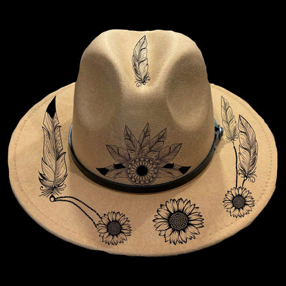 Dreamcatcher Feathers design front view on a narrow brim hat