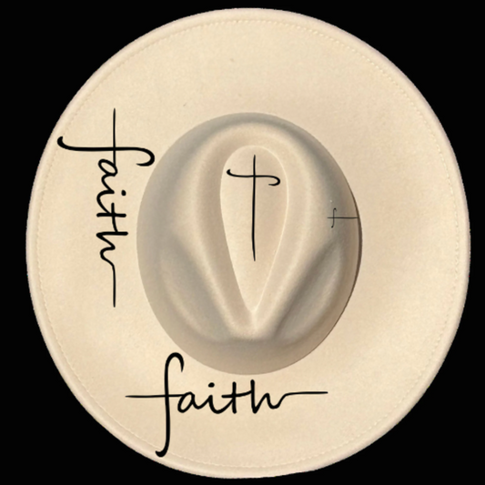 Faith Cross design on a wide brim hat