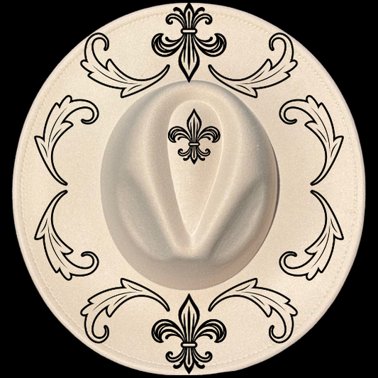 Fleur De Lis design on a wide brim hat