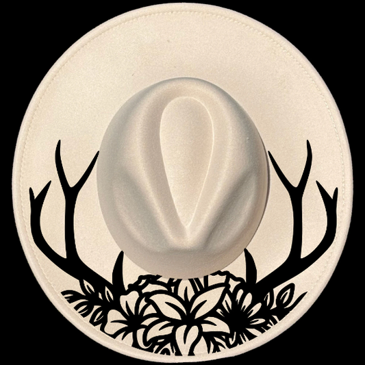 Floral Antlers design on a wide brim hat