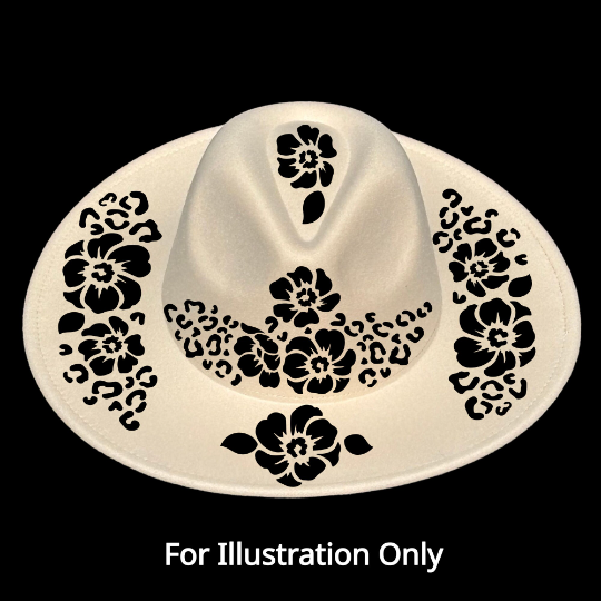 Floral cheetah design on a wide brim hat