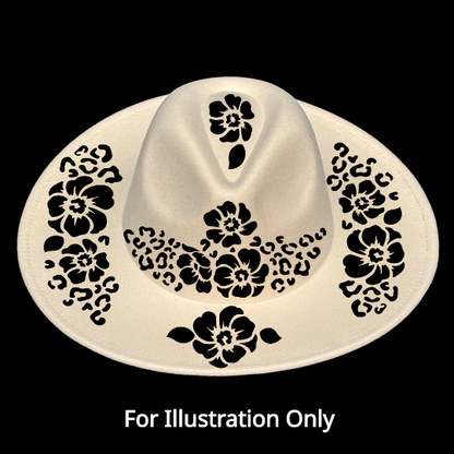 Floral Cheetah Boho Traceable Wide Brim Hat Burning Design