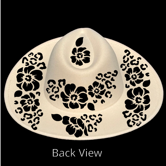 Floral cheetah hat burning design on a wide brim hat
