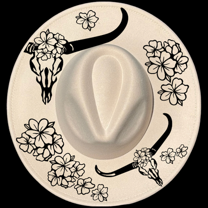 Floral Skull design on a wide brim hat
