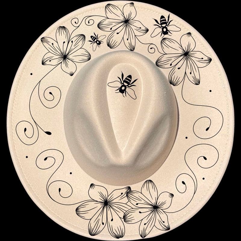 Flower Flourish design on a wide brim hat