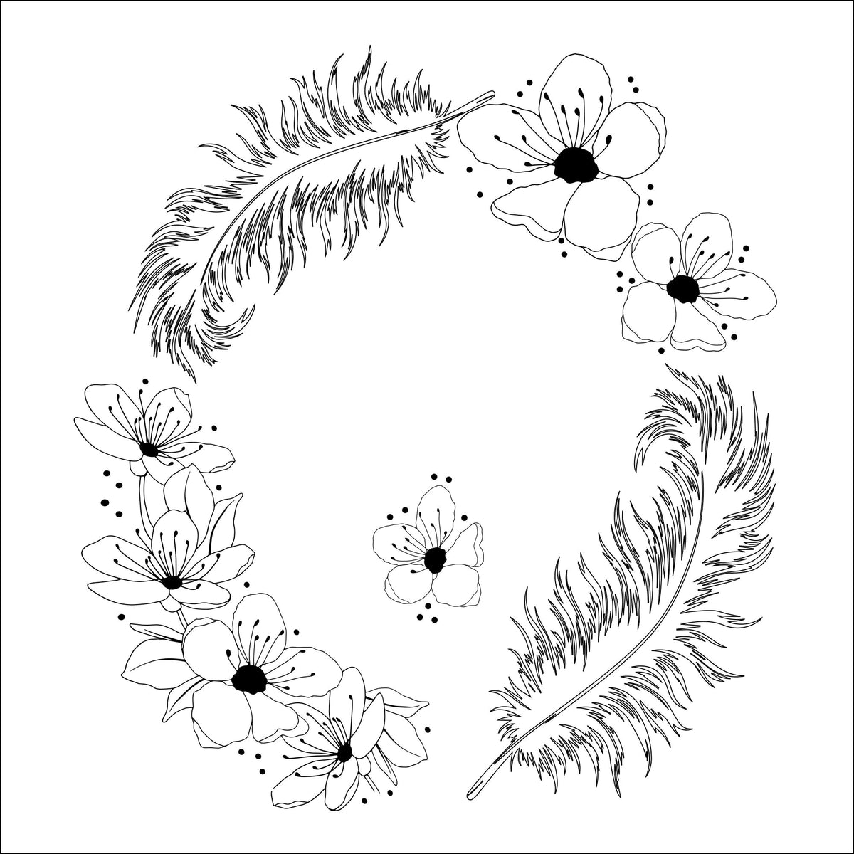 Flowers and feather design on a white background