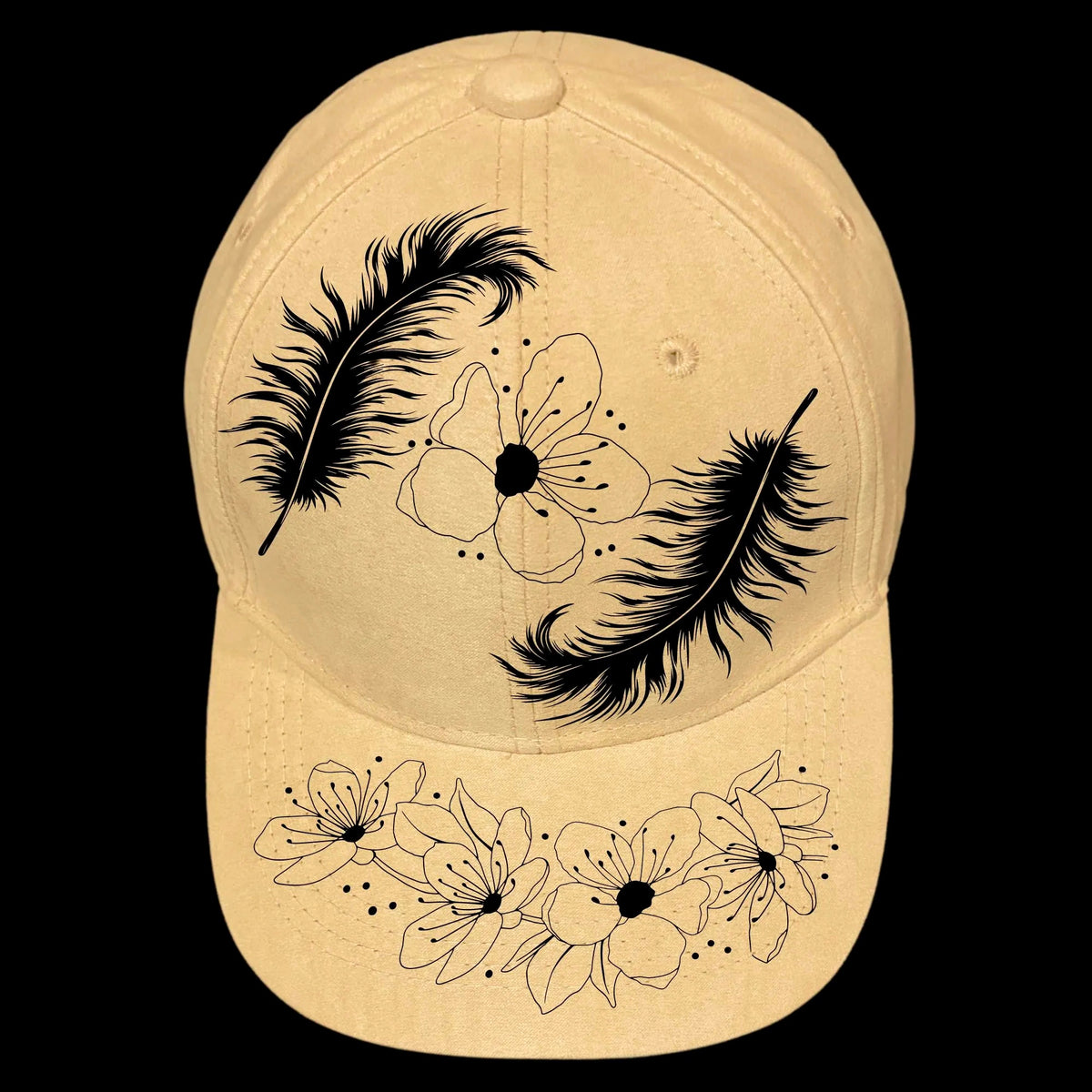 Flowery Feathers Baseball Cap Hat Burning Design – Cool Moon Designs