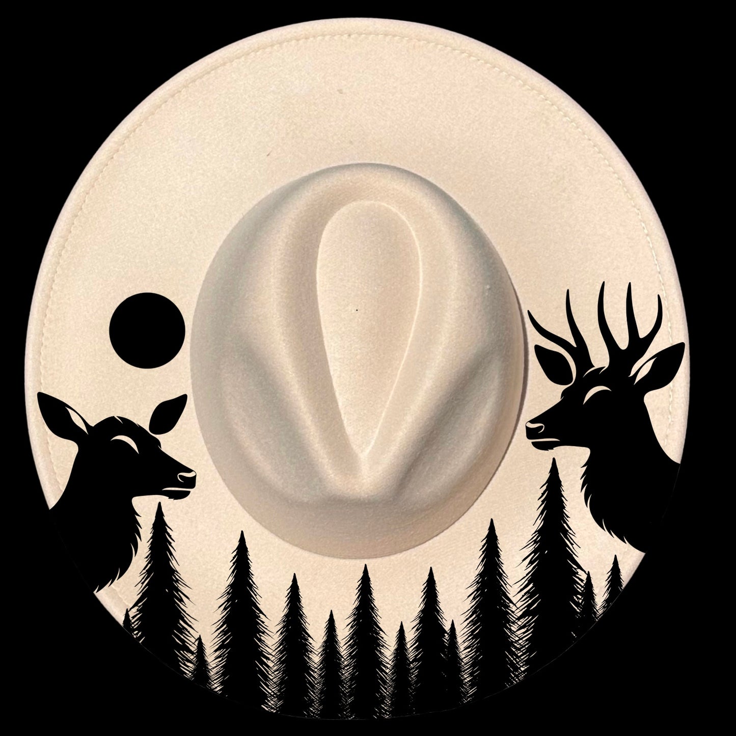 Deer Forest design on a wide brim hat