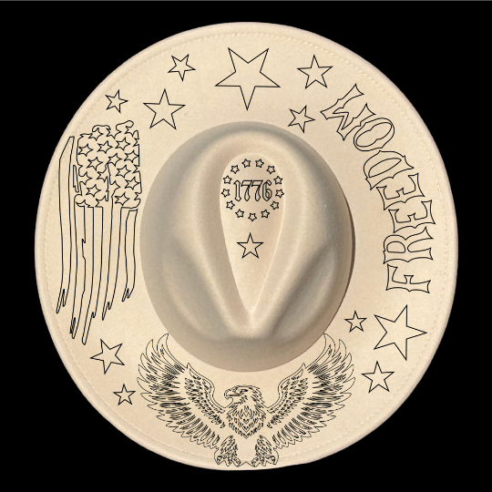 Freedom traceable design on a wide brim hat