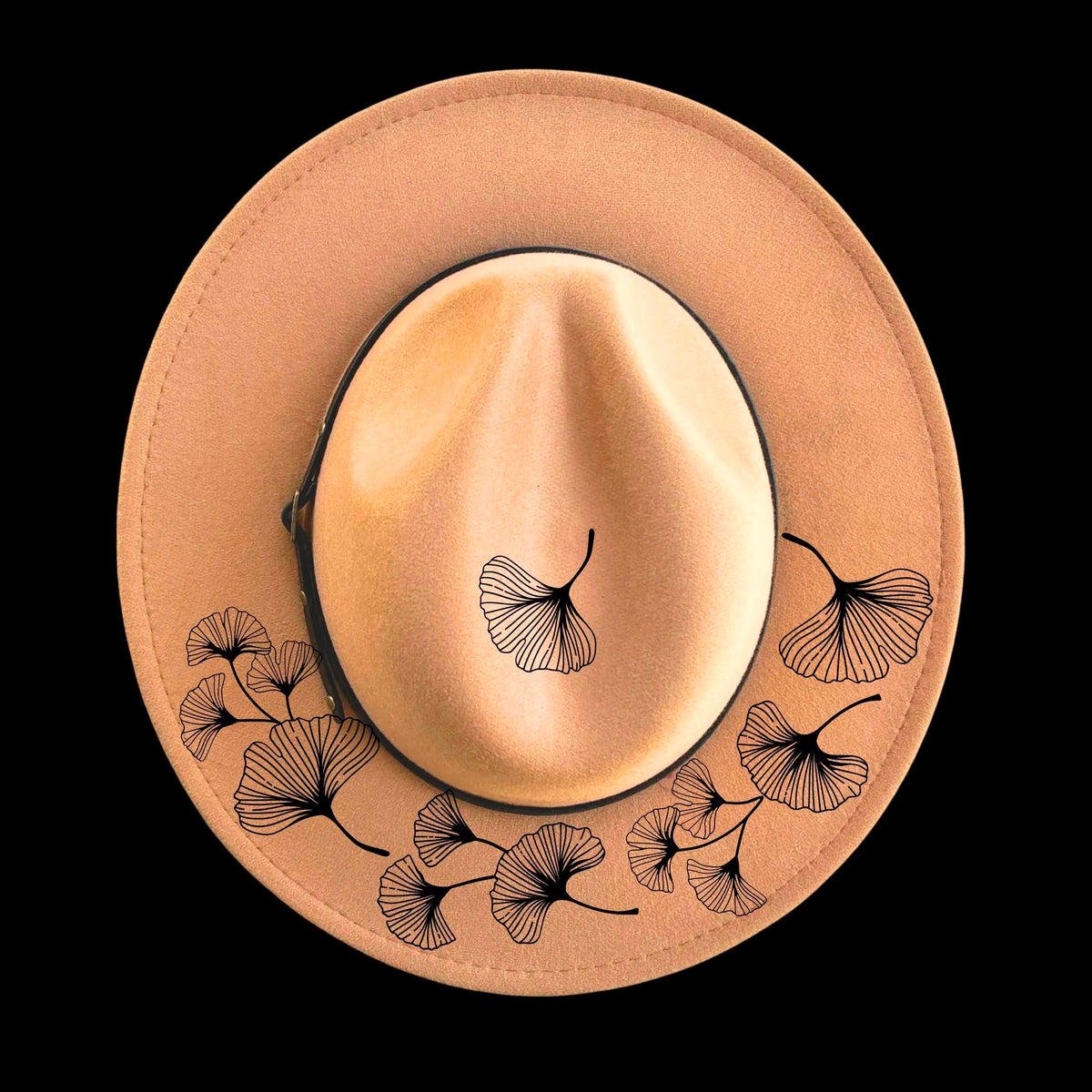 Ginkgo Leaves burned hat burning design on a narrow brim hat