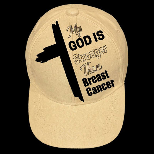 God Is Stronger Than Breast Cancer design on a baseball cap