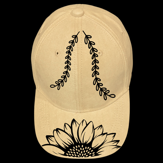 Half Sunflower design on a baseball lcap