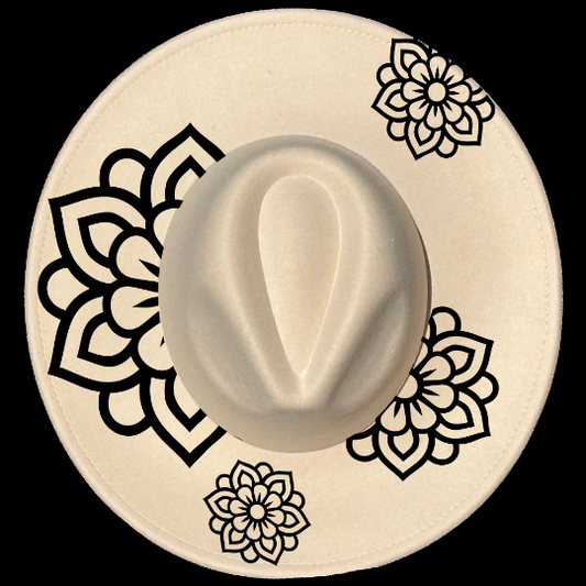 Henna Flowers design on a wide brim hat