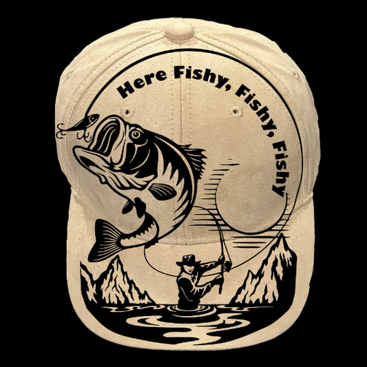 Here Fishy design on a baseball cap