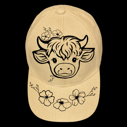Highland Cow design on a baseball cap