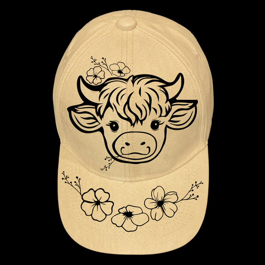 Highland Cow design on a baseball cap