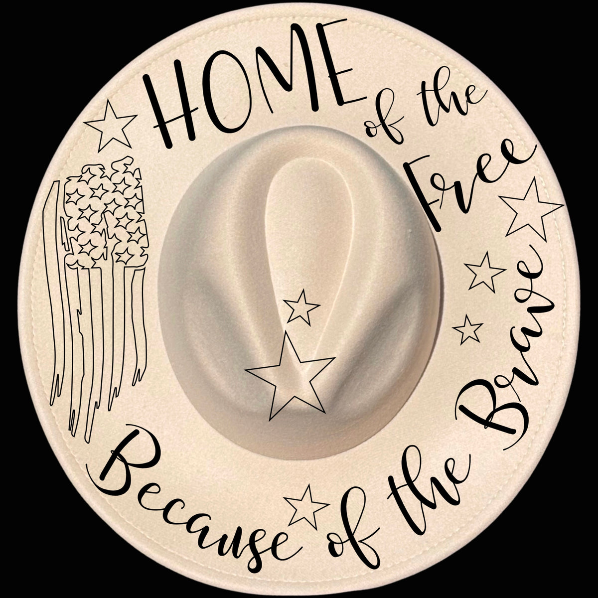 Home Of The Free design on a wide brim hat
