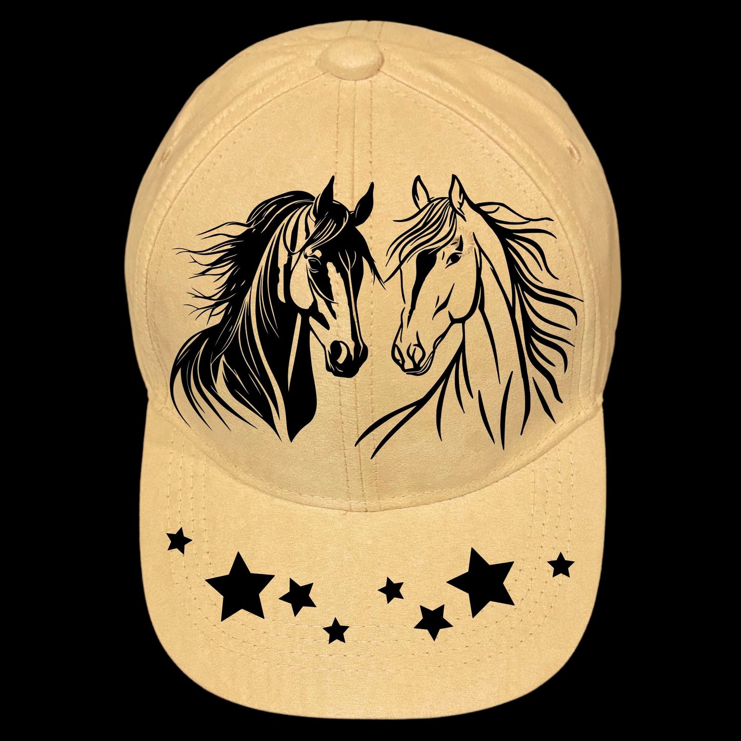 Horses And Stars burned hat burning design on a baseball cap