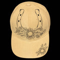 Horseshoes and sunflowers design on a baseball cap