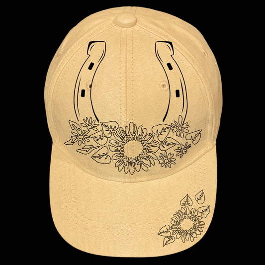 Horseshoe And Sunflowers Baseball Cap Hat Burning Design