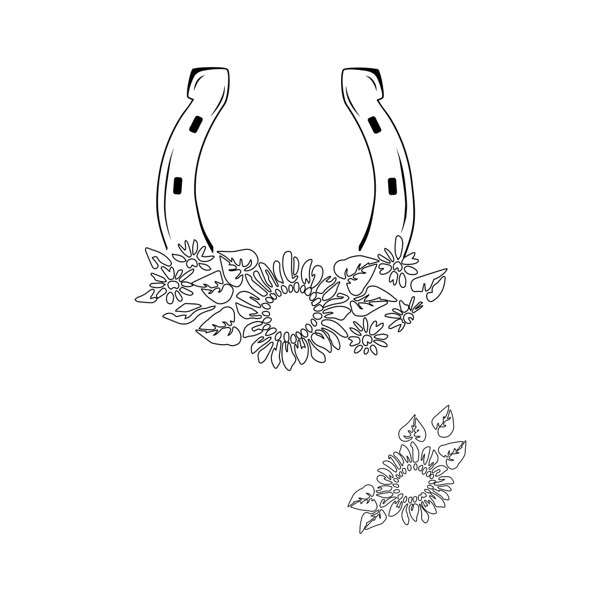 Horseshoes and sunflowers design on a white background