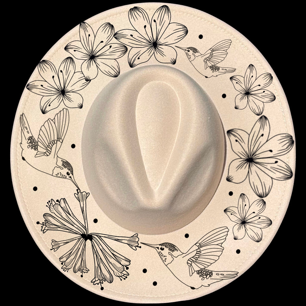 Hummingbirds Feeding design on a wide brim hat
