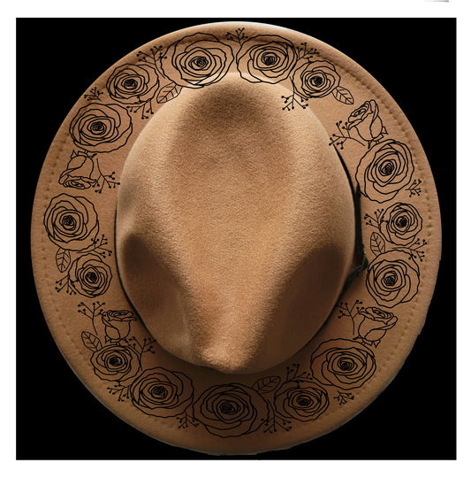 Bridal Roses Narrow Brim Hat Burning Design SVG PNG