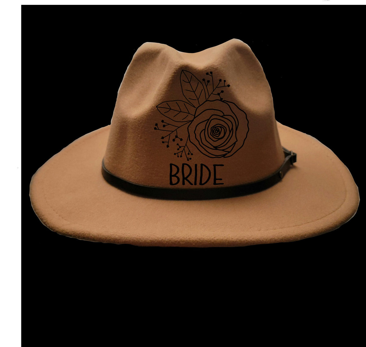 Rose and Bride design on a narrow brim hat