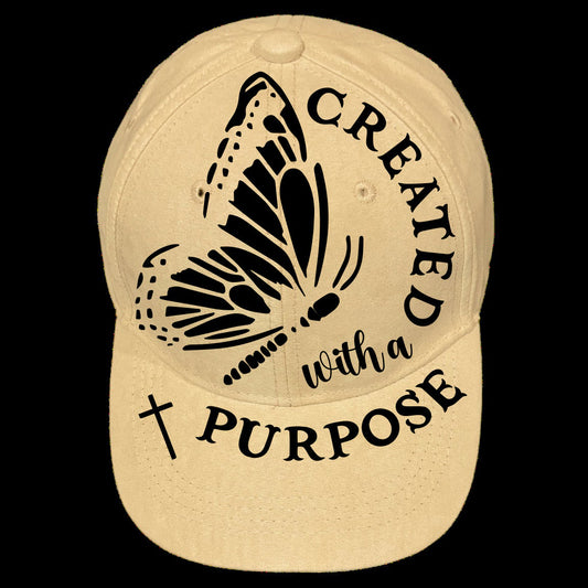 Created With A Purpose design on a baseball cap