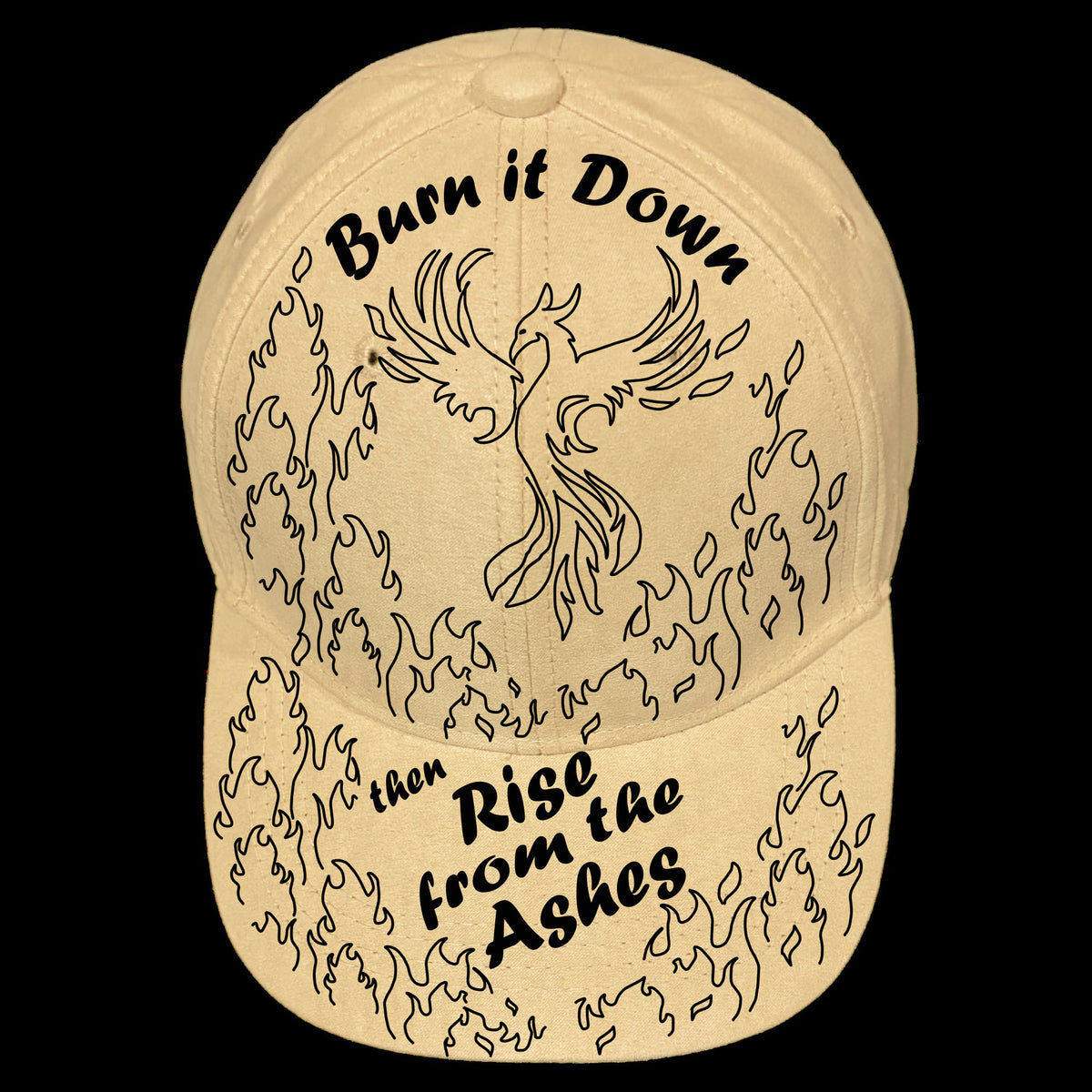 Burn It Down design on a baseball cap