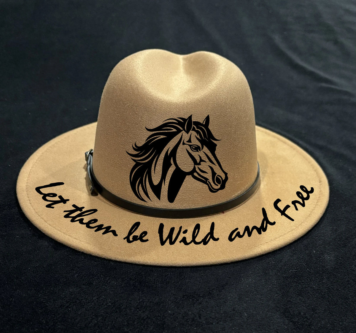 Let them be wild and free horse design on a narrow brim hat