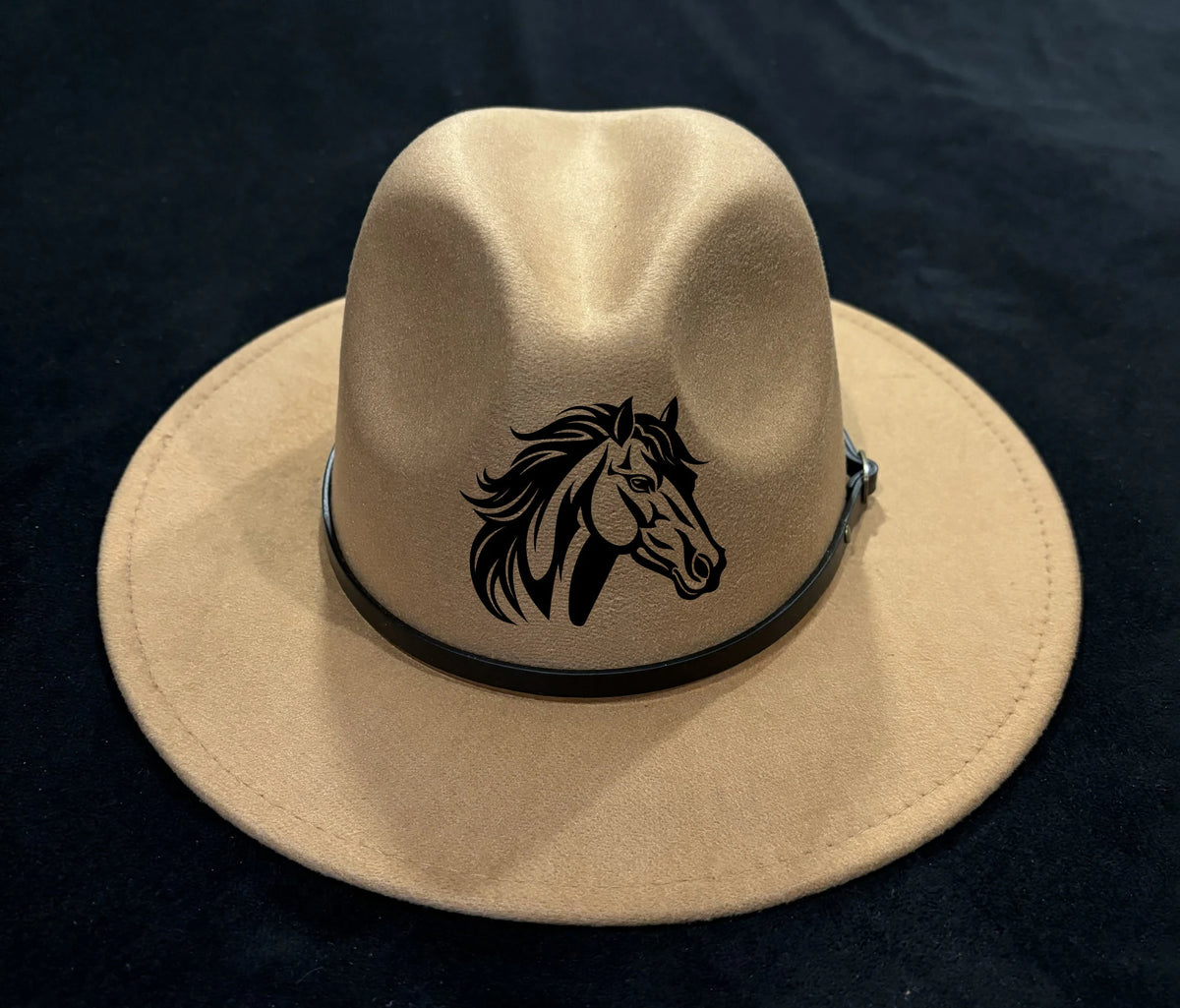 A horse design on a wide brim hat