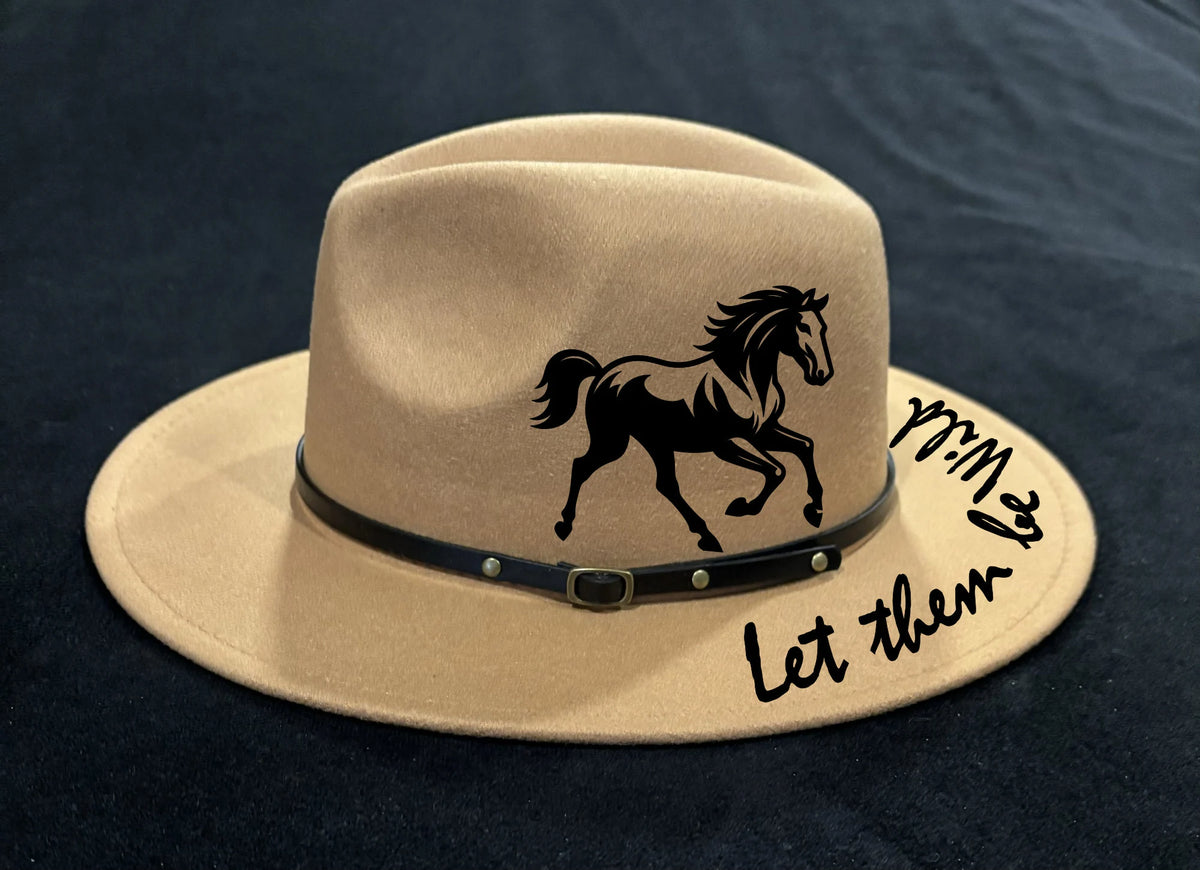Let them be wild horse design on wide brim hat.