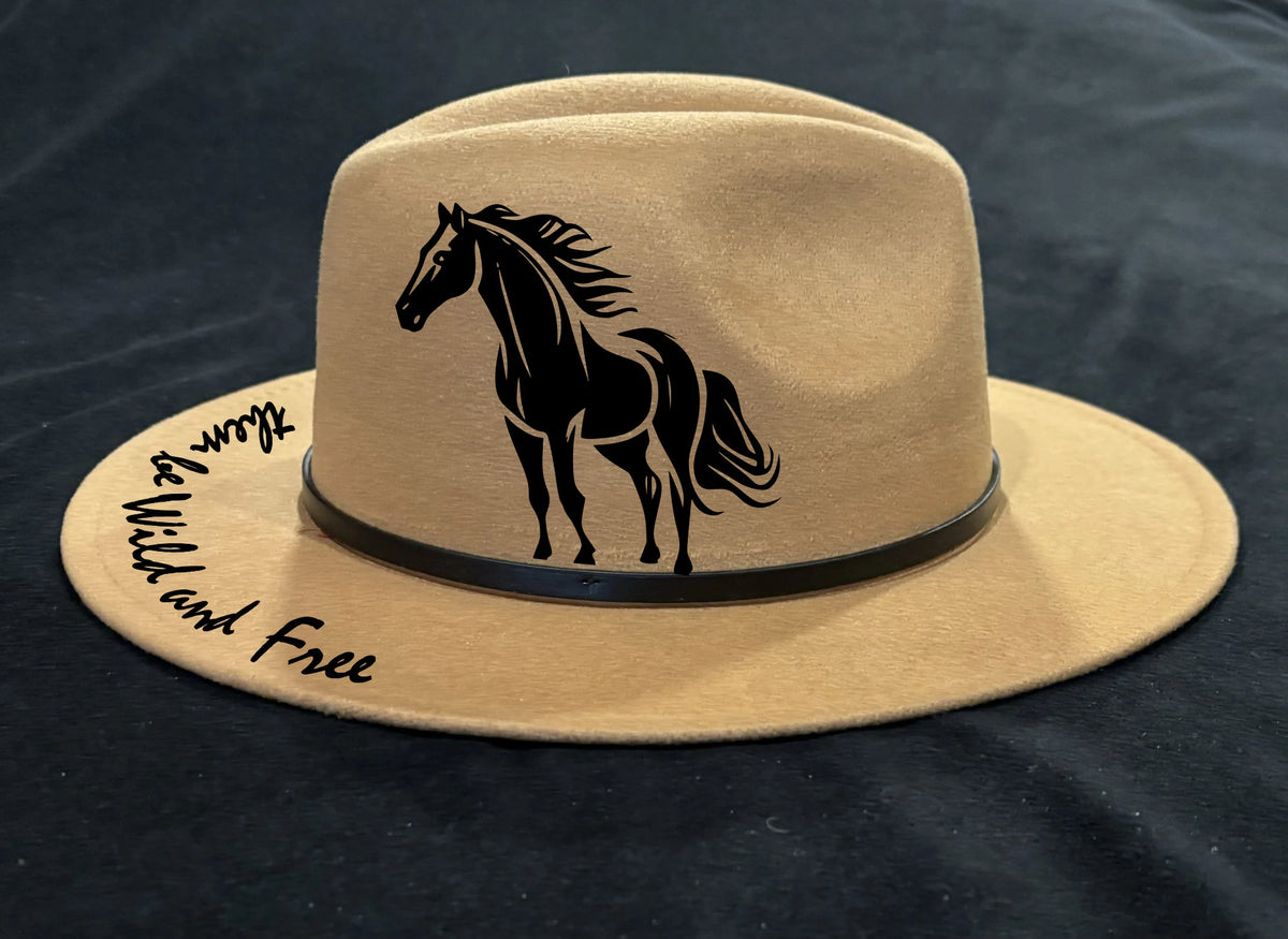 Let them be wild and free horse design on a narrow brim hat