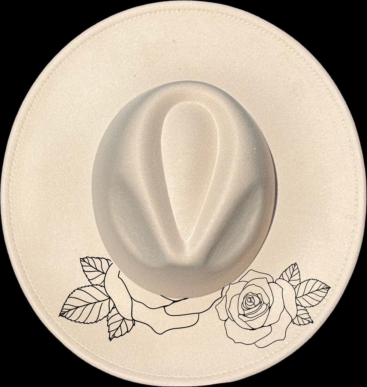 A rose pattern on a wide brim hat