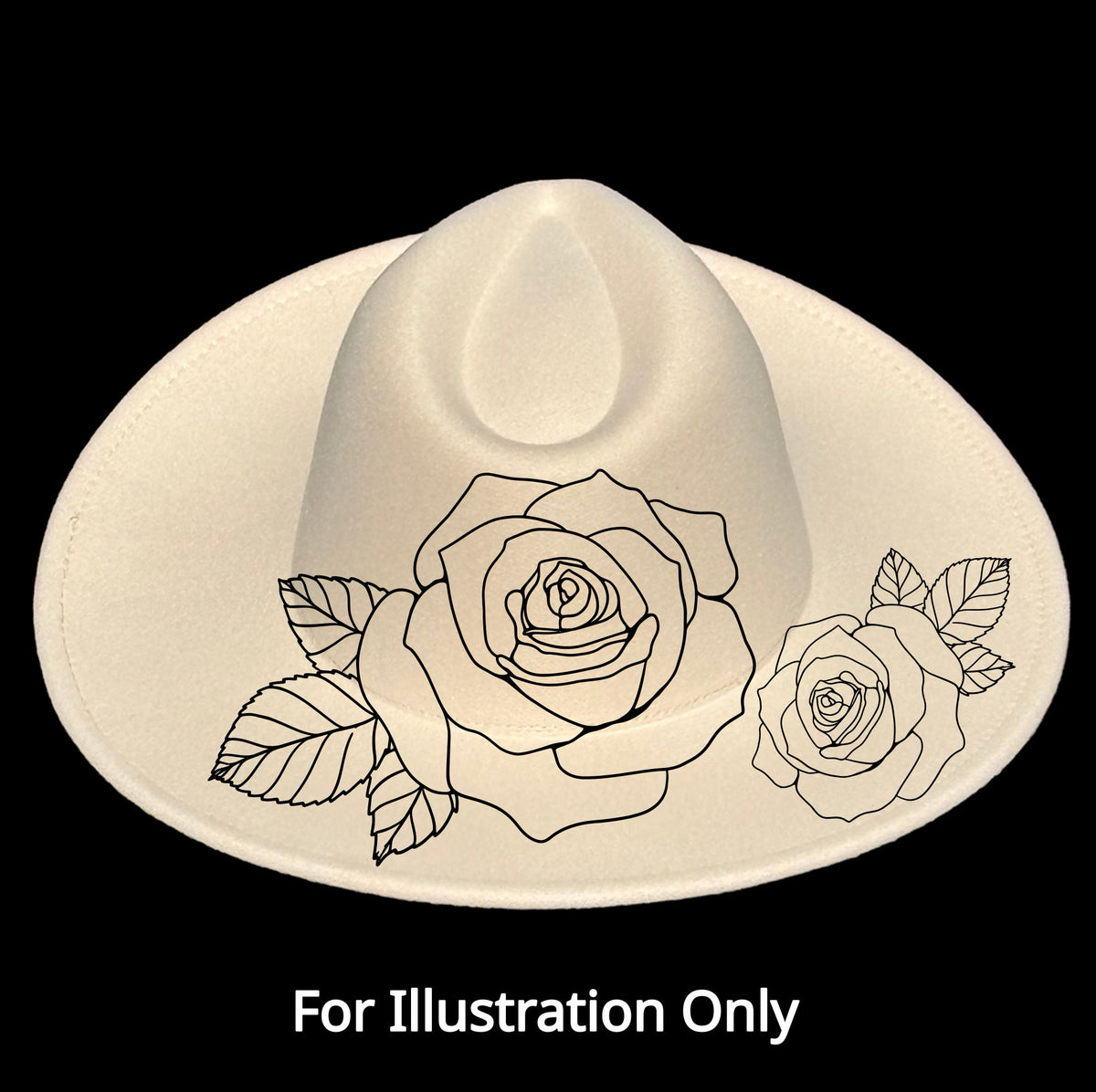 A rose design on a wide brim hat