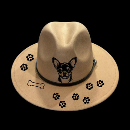 Chihuahua Lover hat burning design on a narrow brim hat (front view)