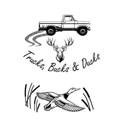 Trucks Bucks And Ducks hat burning design for baseball hats.