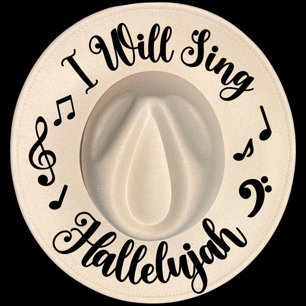Hallelujah burned hat burning design on a wide brim hat