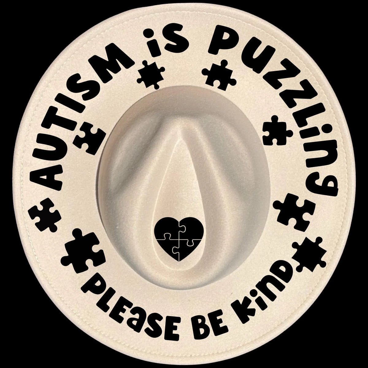 Autism Is Puzzling burned hat burning design on a wide brim hat