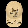 Jesus Saves design on a baseball cap