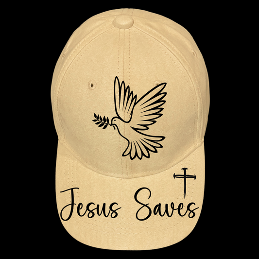 Jesus Saves design on a baseball cap